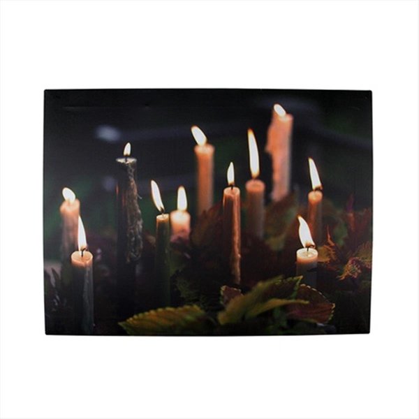 Back2Basics 15.75 in. Battery Operated 6 LED Lighted Candle And Leaves Scene Canvas Wall Hanging BA72569